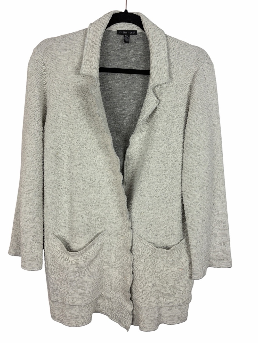 Eileen Fisher Textured Open Front Cardigan Jacket Gray White Small